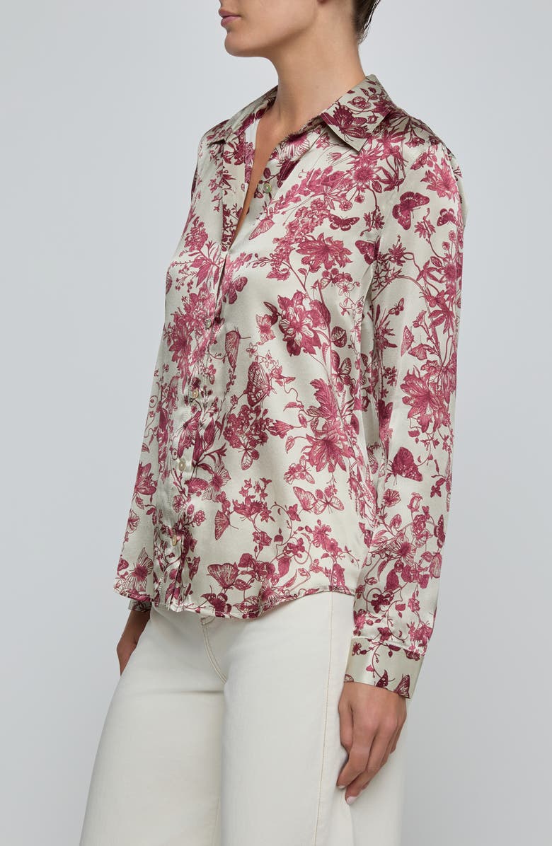 L'AGENCE Tyler Floral Print Silk Shirt, Alternate, color, Truffle Butterfly