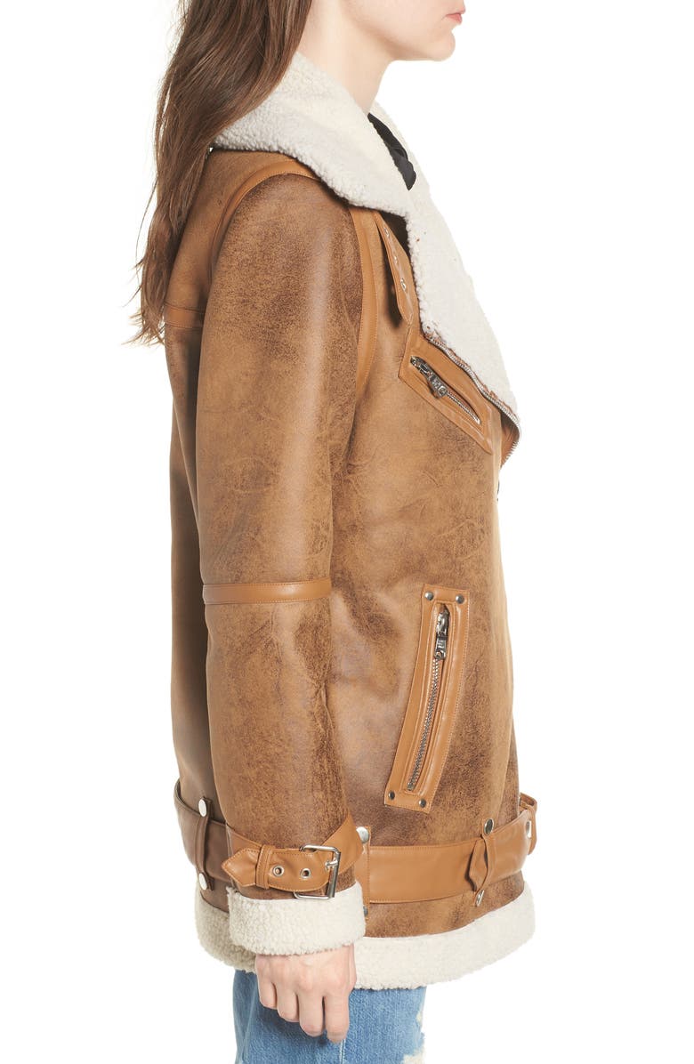 Avec Les Filles Faux Shearling Biker Jacket, Alternate, color, 