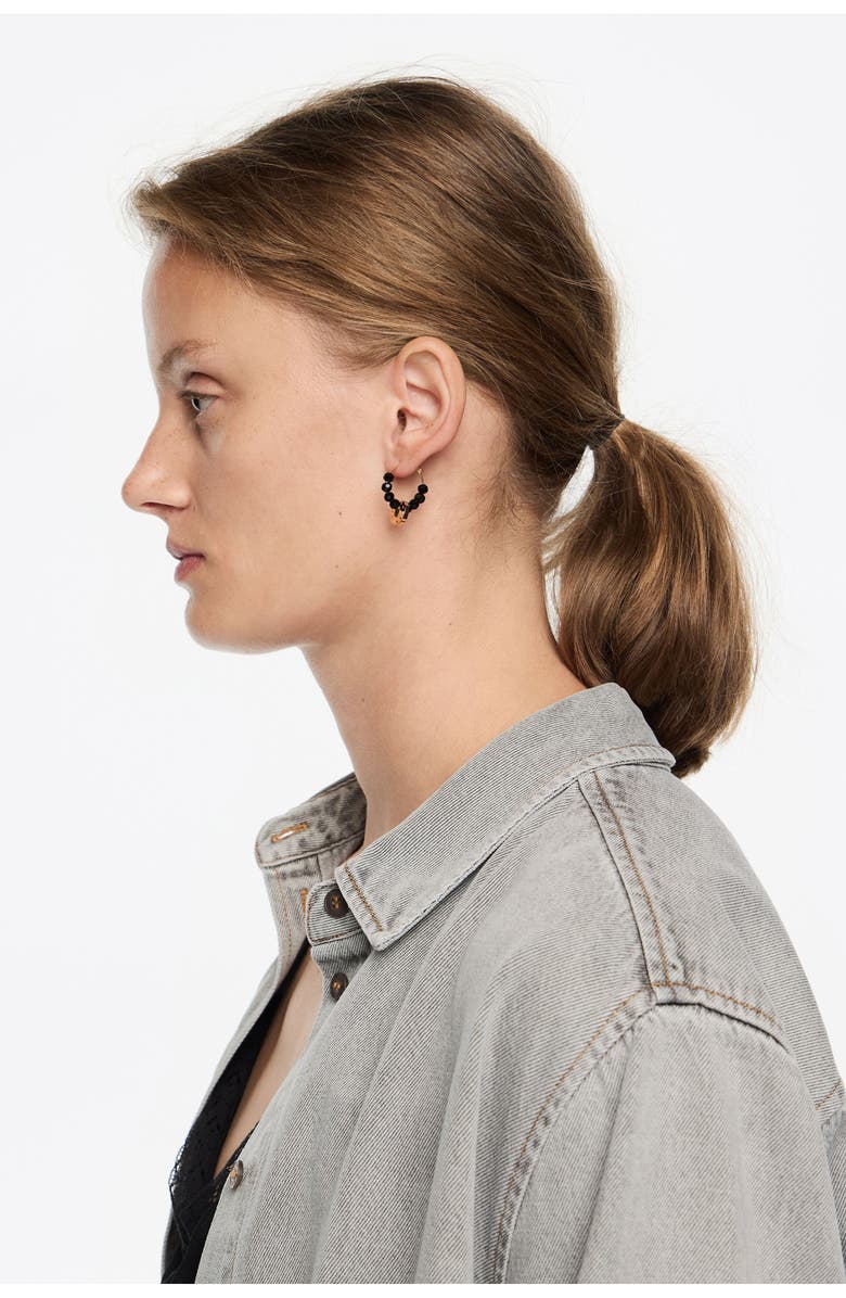 Bimba y Lola Crystal Logo Hoop Earring, Alternate, color, Black