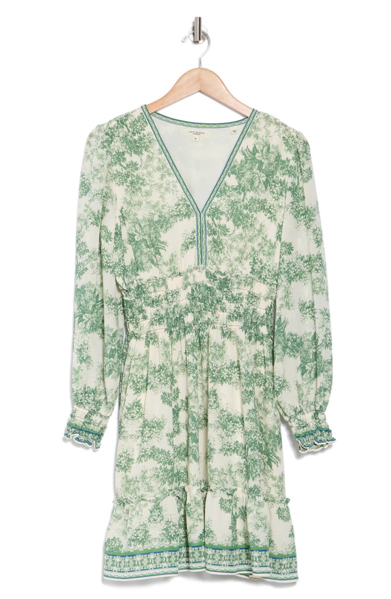 MAX STUDIO Long Sleeve Smocked Georgette Minidress, Alternate, color, Cream/ Mdw Sml Bnch Toile