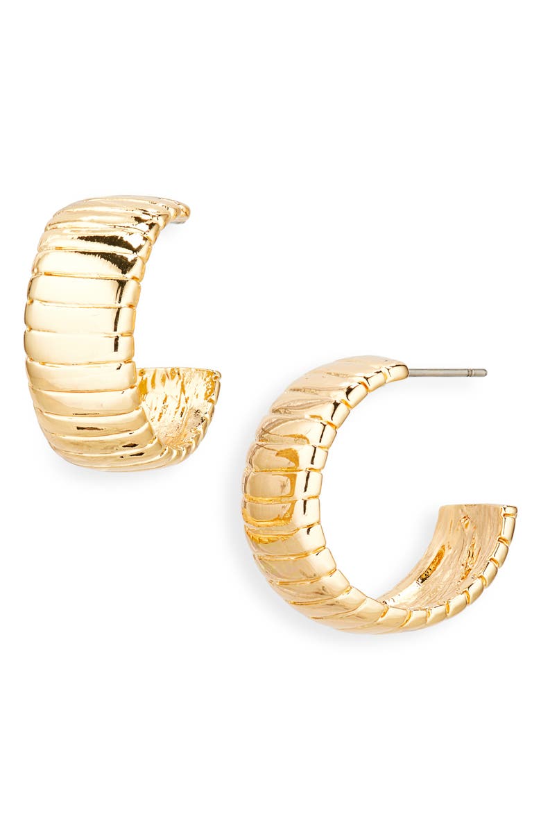 Cara Ribbed Hoop Earrings, Main, color, Gold