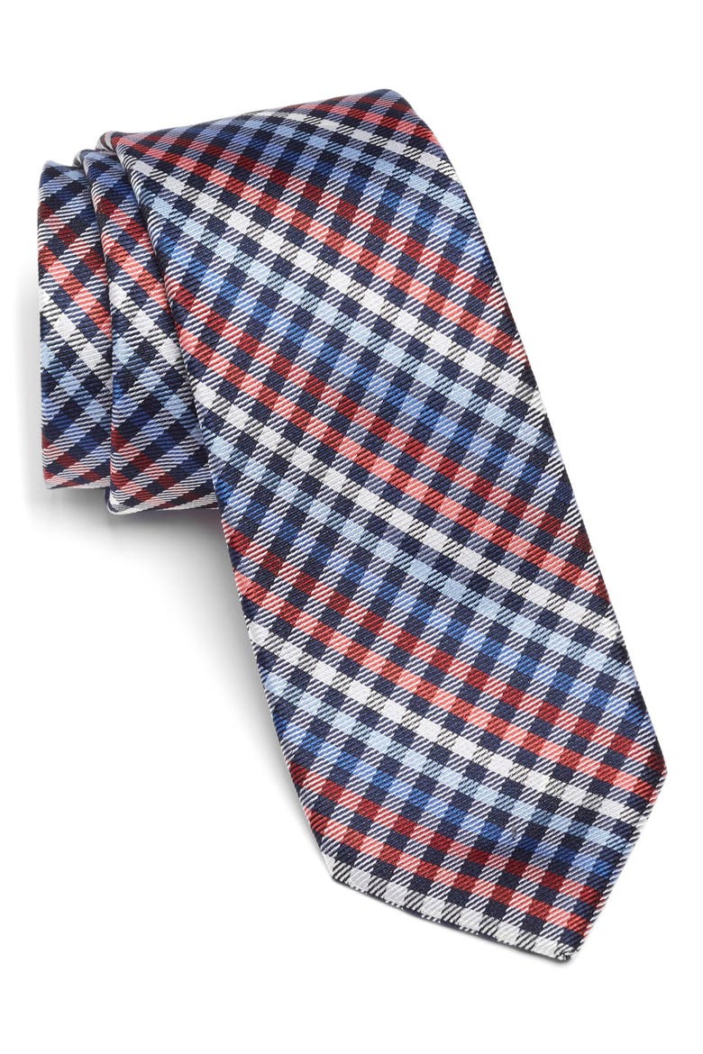 'Daydream' Silk Plaid Tie, Main, color, NAVY/ RED