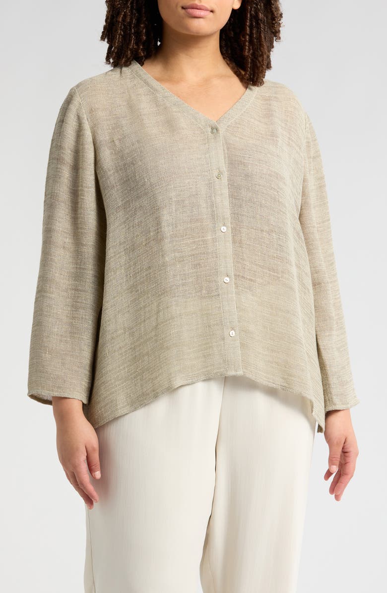 Eileen Fisher Organic Linen Blend Button-Up Shirt, Main, color, Natural White