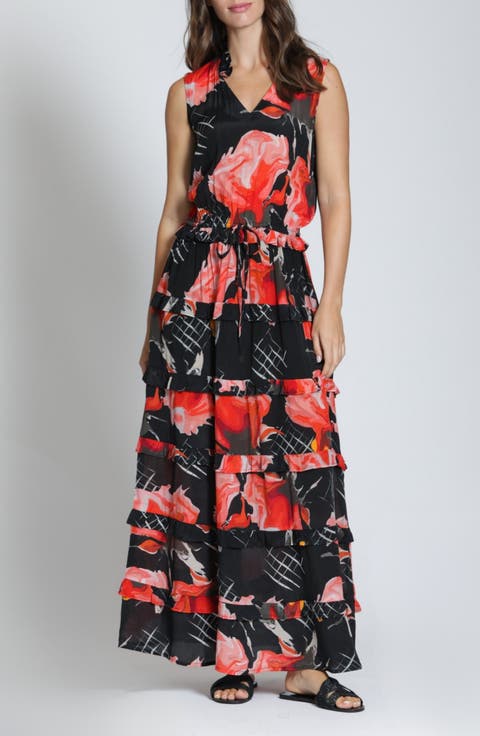 Batik Print Sleeveless Tiered Maxi Dress