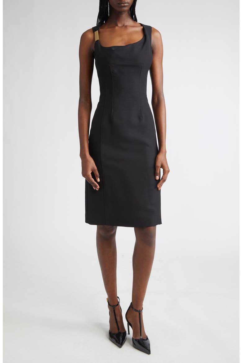 Asymmetric Neck Sleeveless Sheath Dress, Main, color, NERO