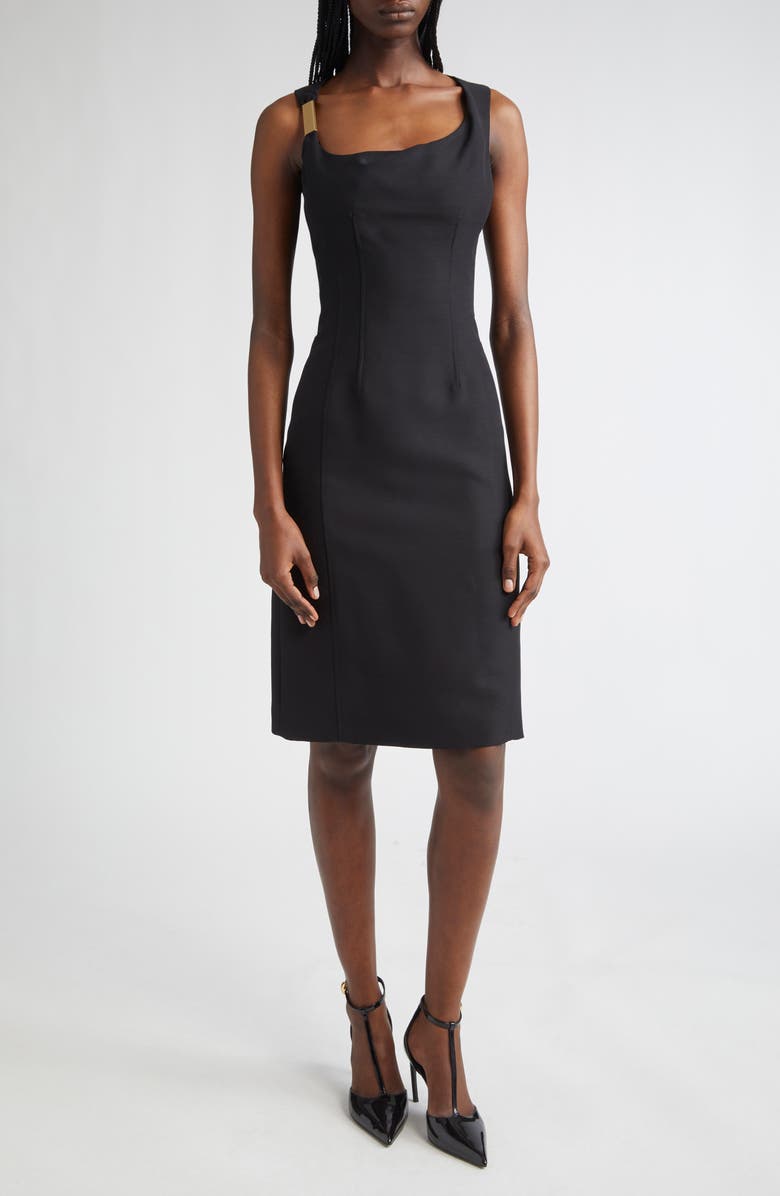 FERRAGAMO Asymmetric Neck Sleeveless Sheath Dress, Main, color,