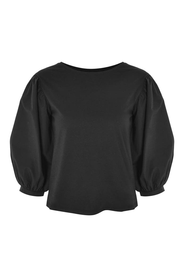 Balloon Sleeve Tee, Alternate, color, BLACK