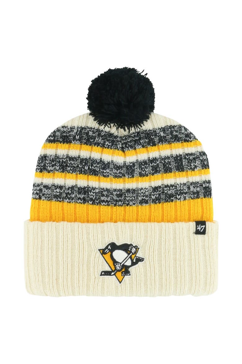 Men's '47 Cream Pittsburgh Penguins Tavern Cuffed Knit Hat with Pom, Main, color, Cream