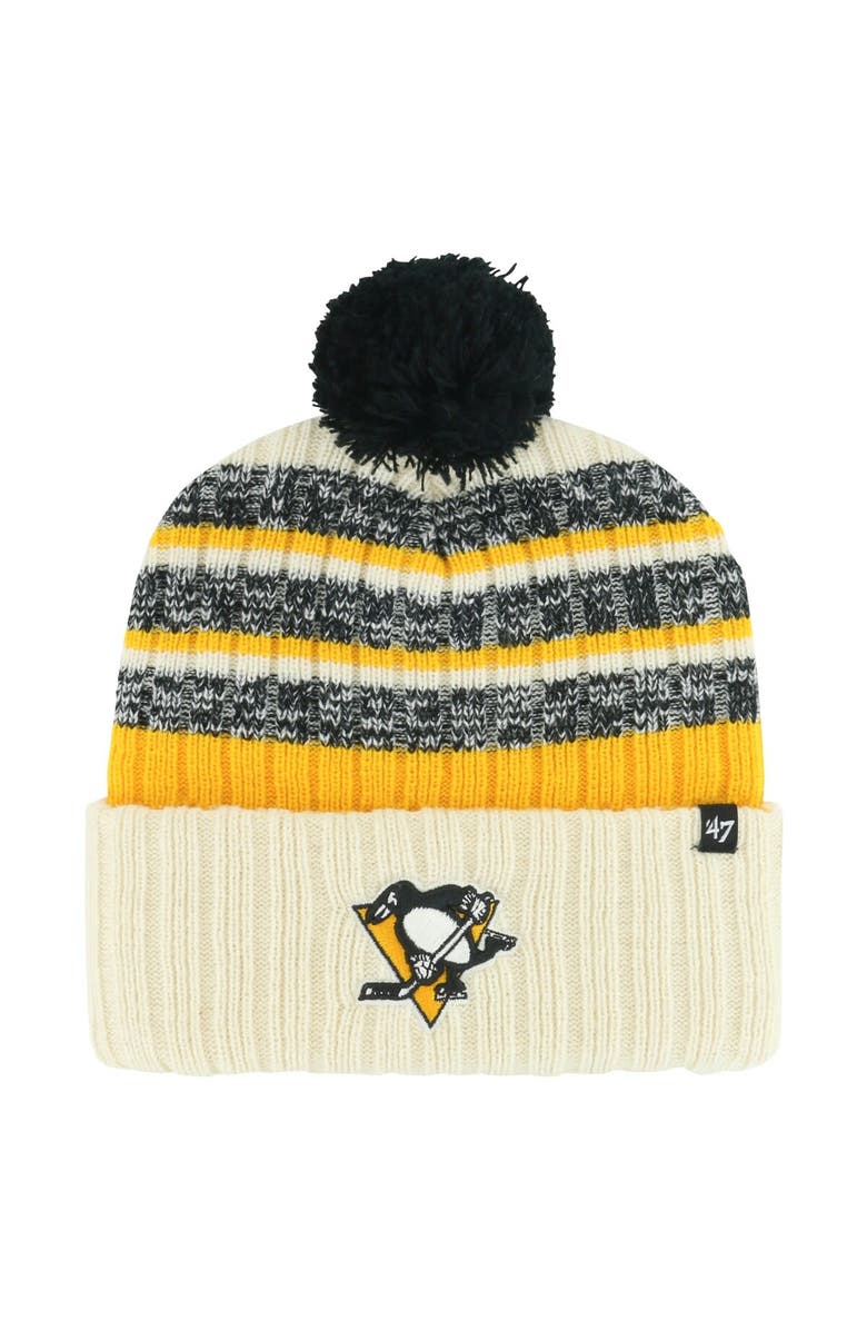 '47 Men's '47 Cream Pittsburgh Penguins Tavern Cuffed Knit Hat with Pom, Main, color, Cream