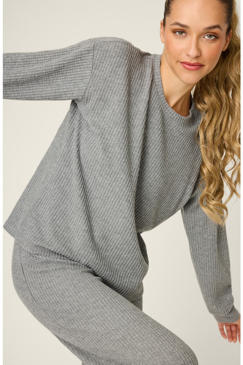 Fireside Sparkle Waffle Knit Pajamas, Alternate, color, HEATHER CHARCOAL