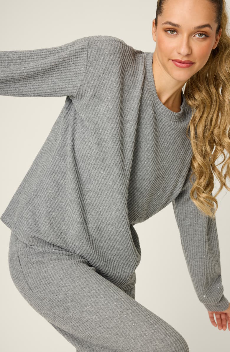 PJ Salvage Fireside Sparkle Waffle Knit Pajamas, Alternate, color, Heather Charcoal