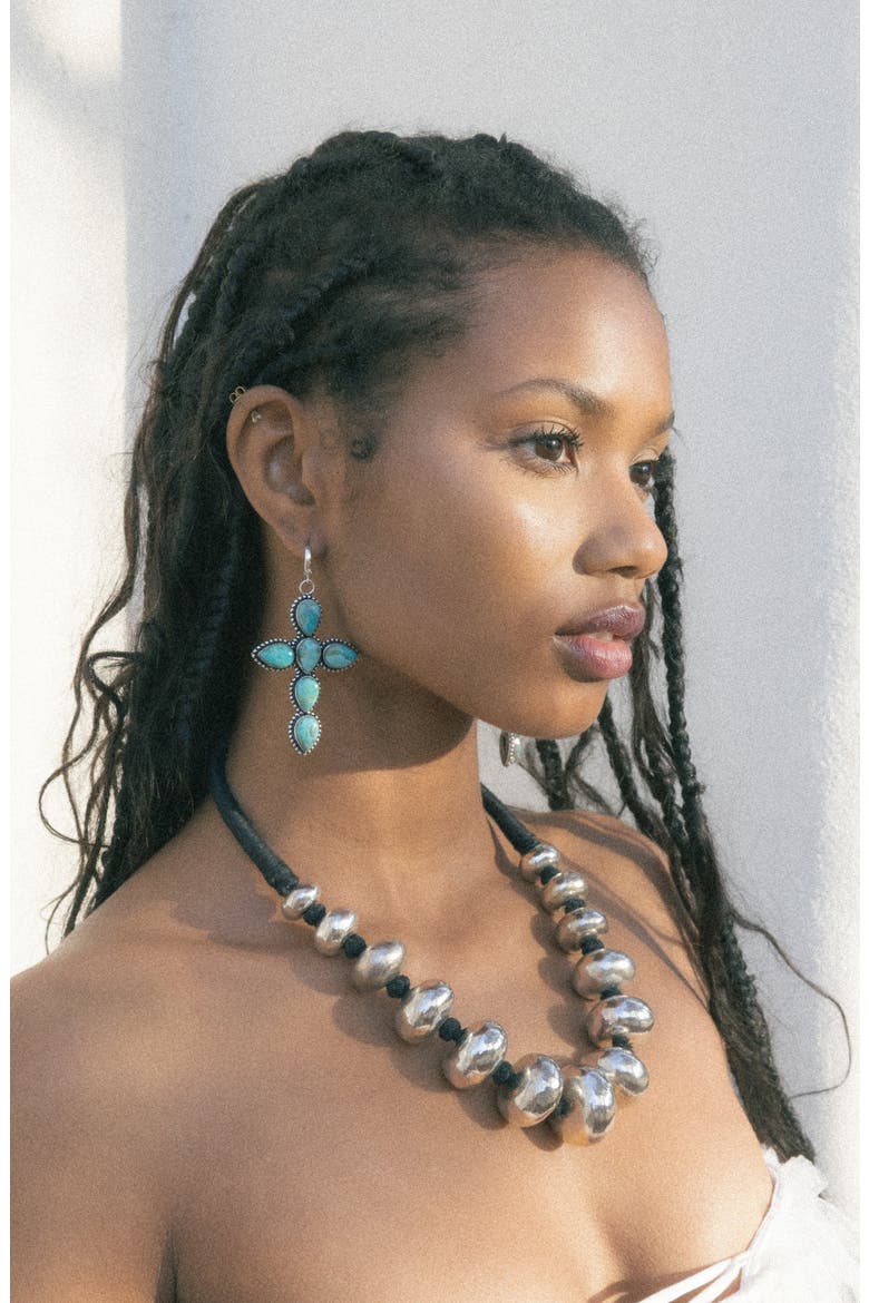 Turquoise Drop Earrings, Alternate, color, SILVER