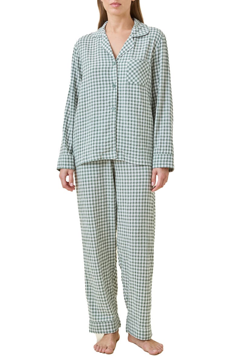 Papinelle Seersucker Gingham Cotton Blend Pajamas, Main, color, Deep Moss