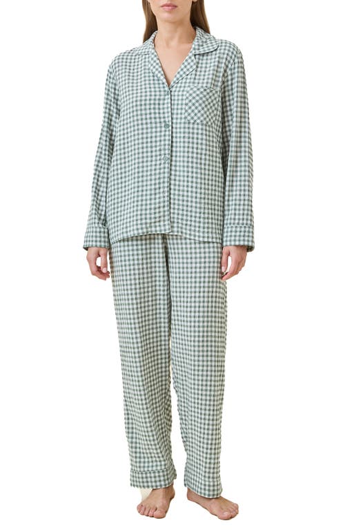 Papinelle Seersucker Gingham Full Length Pj Set In Deep Moss