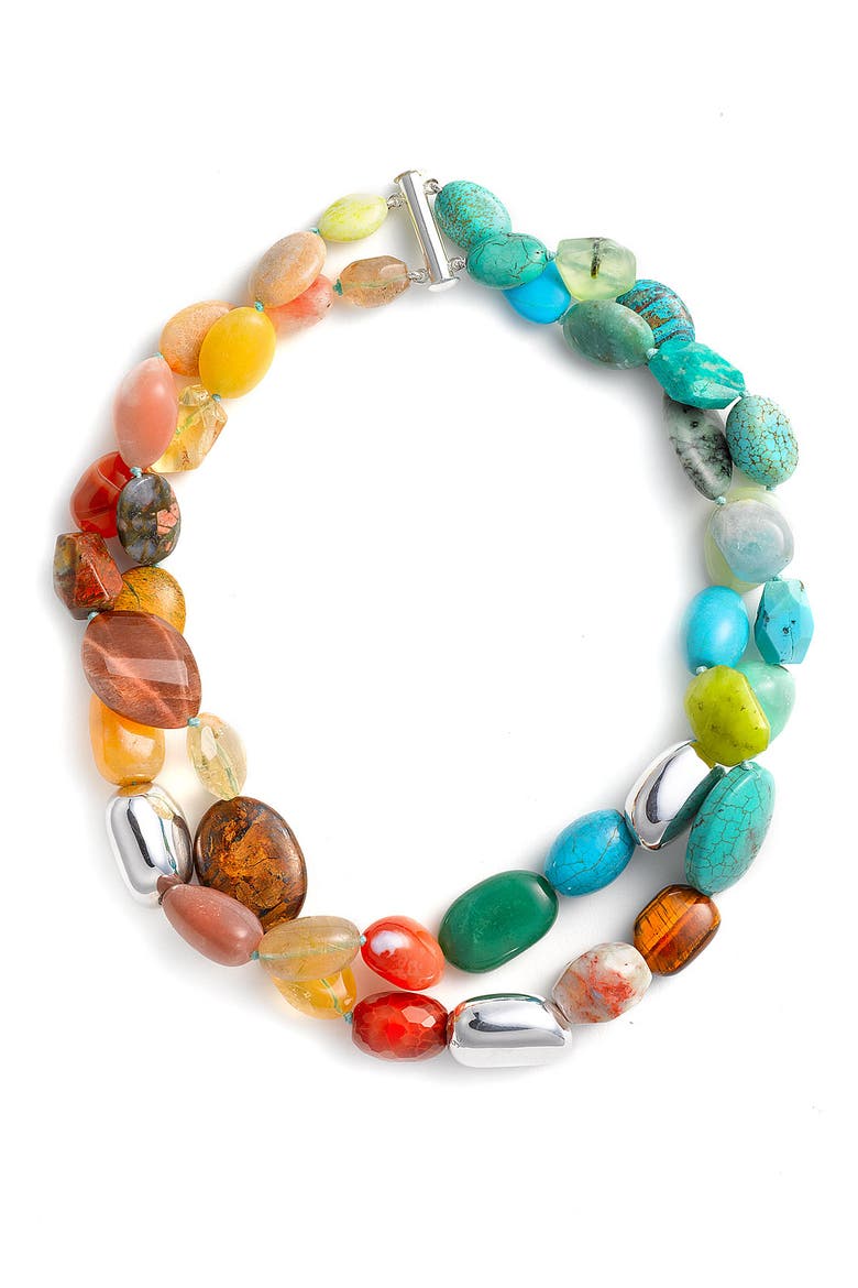 Double Strand Semiprecious Necklace, Main, color, MULTI/ STERLING SILVER
