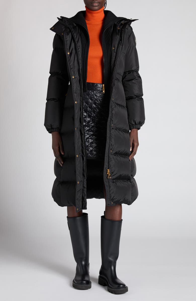 Moncler Chamer Down Long Coat, Alternate, color, Black