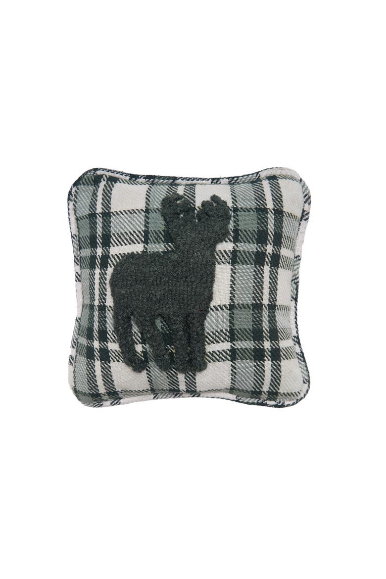 Deer Plaid Cotton Blend Mini Accent Pillow 8" x 8", Main, color, Green