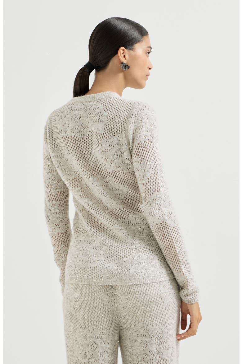 Lace flowers sweater in sparkling mohair and virgin wool, Alternate, color, Ivory