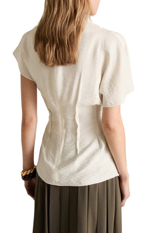 Mango Textured Drape Neck Top In Ecru