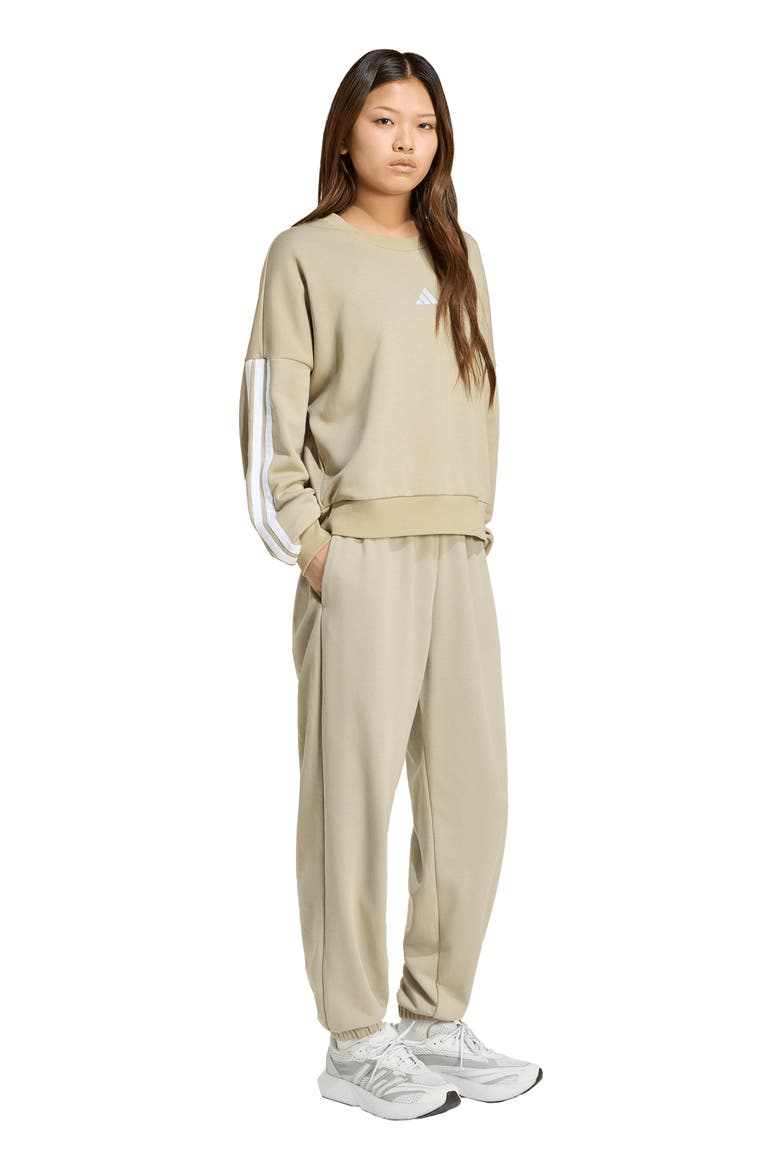 3-Stripes French Terry Crewneck Sweatshirt, Alternate, color, WONDER CARGO/ WHITE