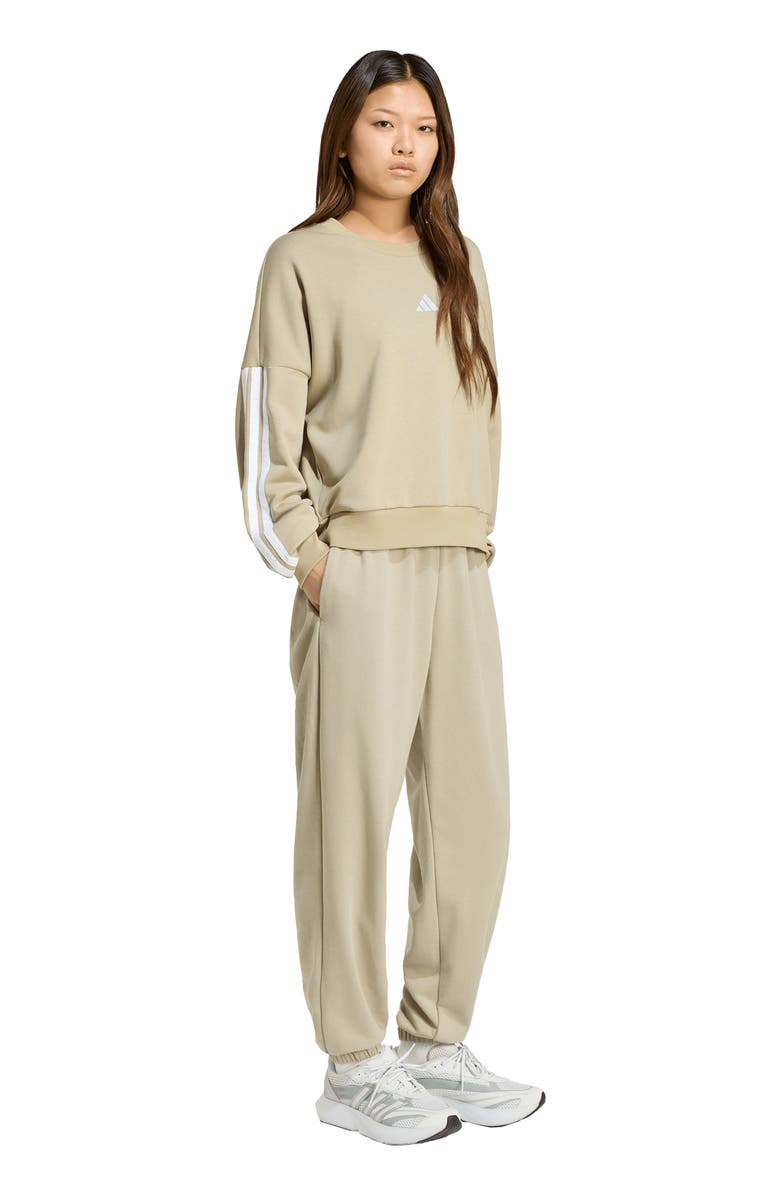 adidas 3-Stripes French Terry Crewneck Sweatshirt, Alternate, color, Wonder Cargo/ White