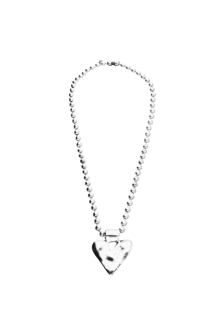 Long Sterling Silver Plated Ball Necklace With Heart Detail, Alternate, color, Silver