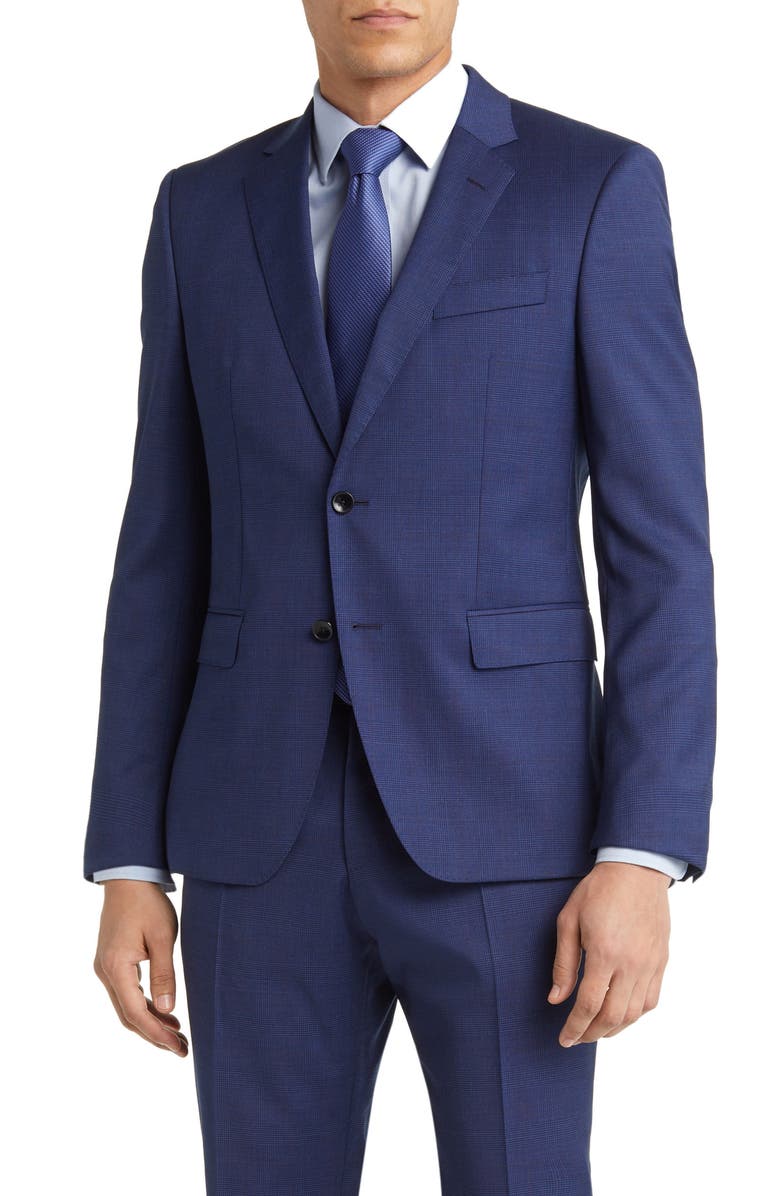 BOSS Huge Blue Plaid Stretch Wool Suit, Alternate, color, 