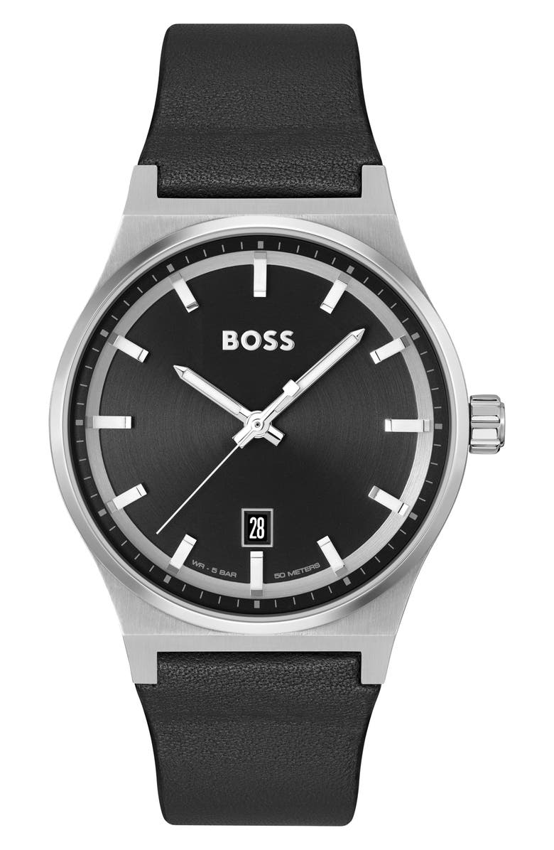 BOSS Candor Leather Strap Watch, 41mm, Main, color,
