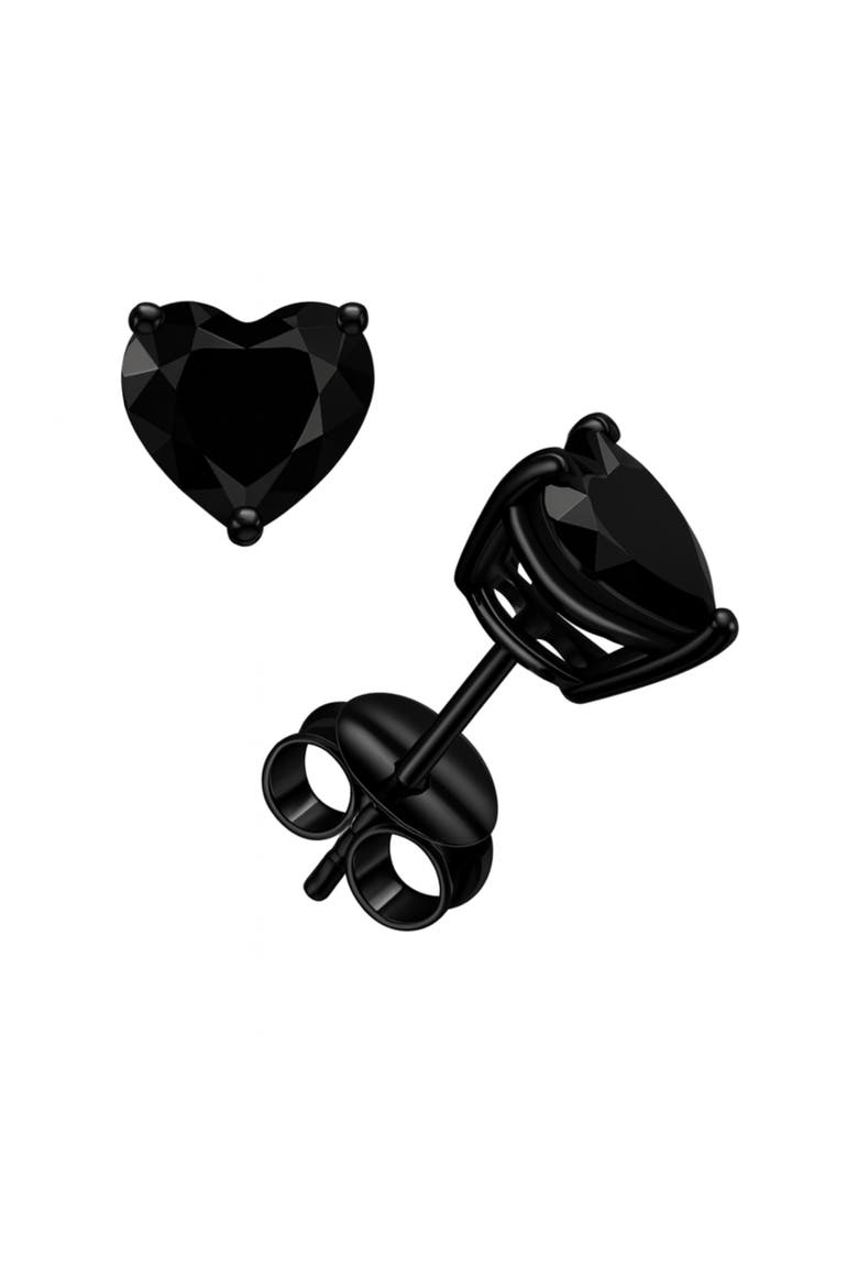Sterling Silver Black Rhodium Plated Heart Studs, Main, color, Black