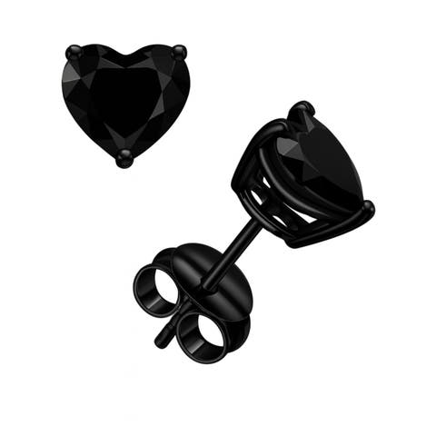 Sterling Silver Black Rhodium Plated Heart Studs