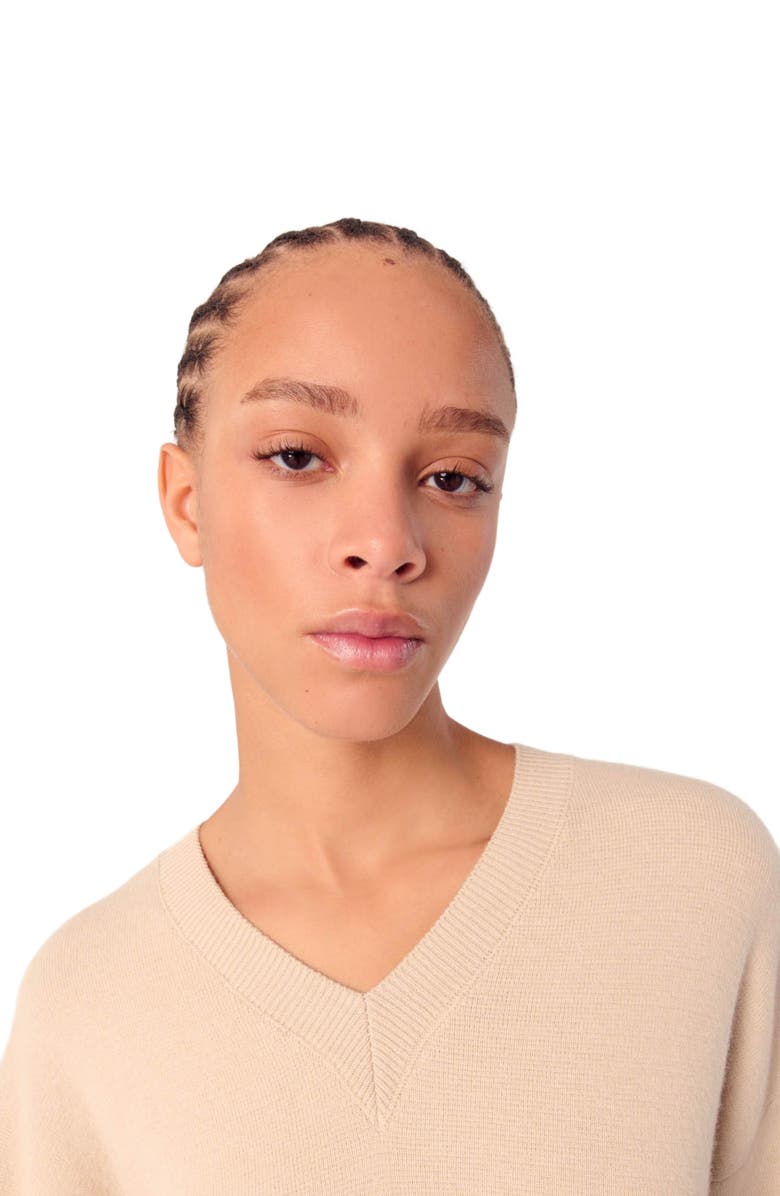 maje Wool blend V-neck sweater, Alternate, color, Beige