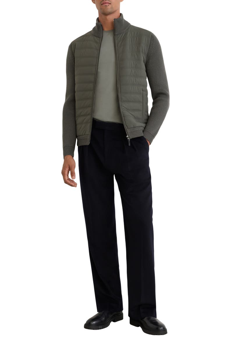 Townsend Hybrid Quilted & Rib Zip Jacket, Alternate, color, ARMY GREEN