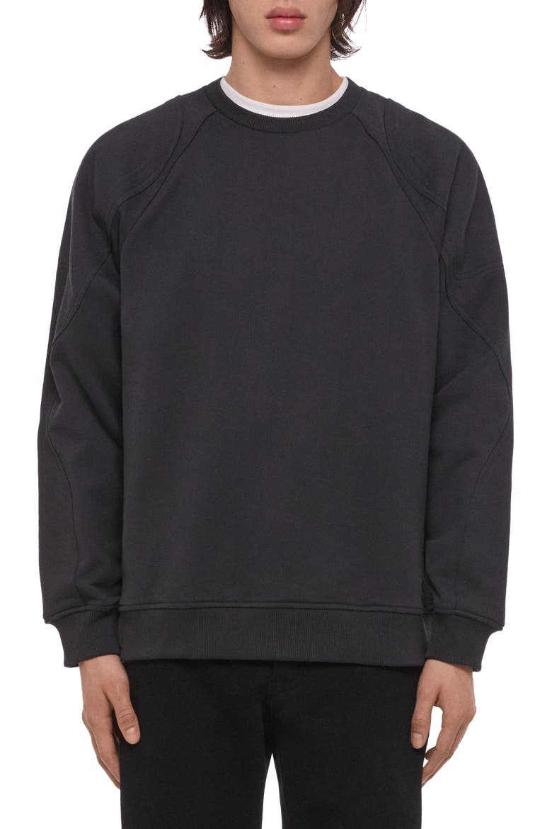 Patch Moto Crewneck Sweatshirt, Main, color, VINTAGE BLACK
