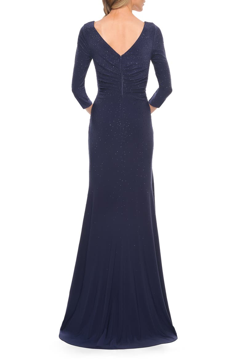 Elegant Jersey Dress with Ruching and Ruffle Detail, Alternate, color, NAVY