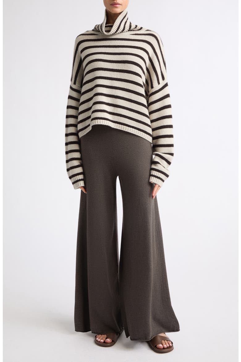 Zerlina Stripe Cashmere Turtleneck Sweater, Alternate, color, OYSTER/ DARK OAK STRIPES