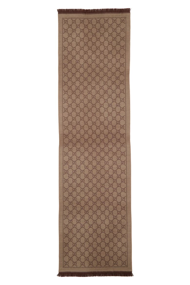 GG Jacquard Wool Scarf, Main, color, LT.BRWN/ DK.BROWN