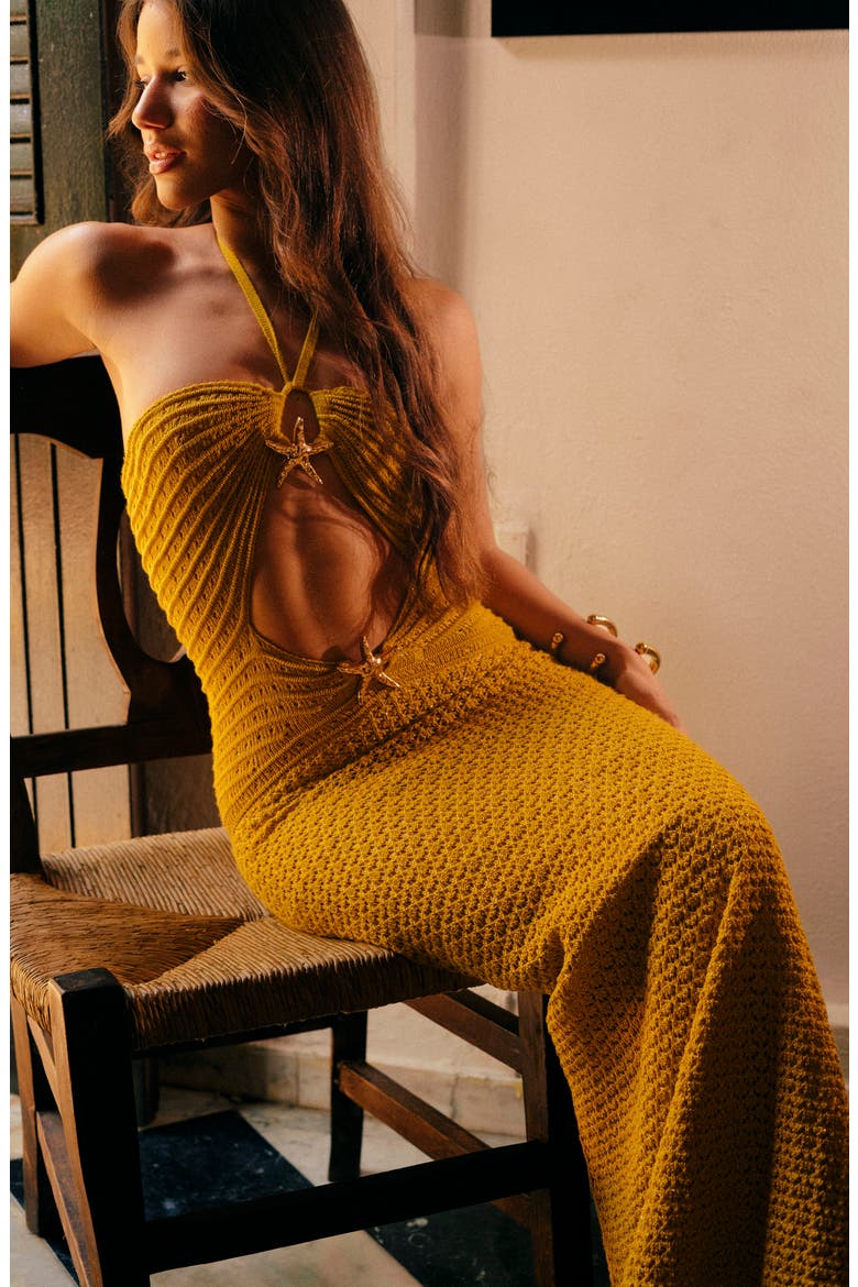 Zully Metallic Cutout Maxi Cover-Up Sundress, Alternate, color, GOLD