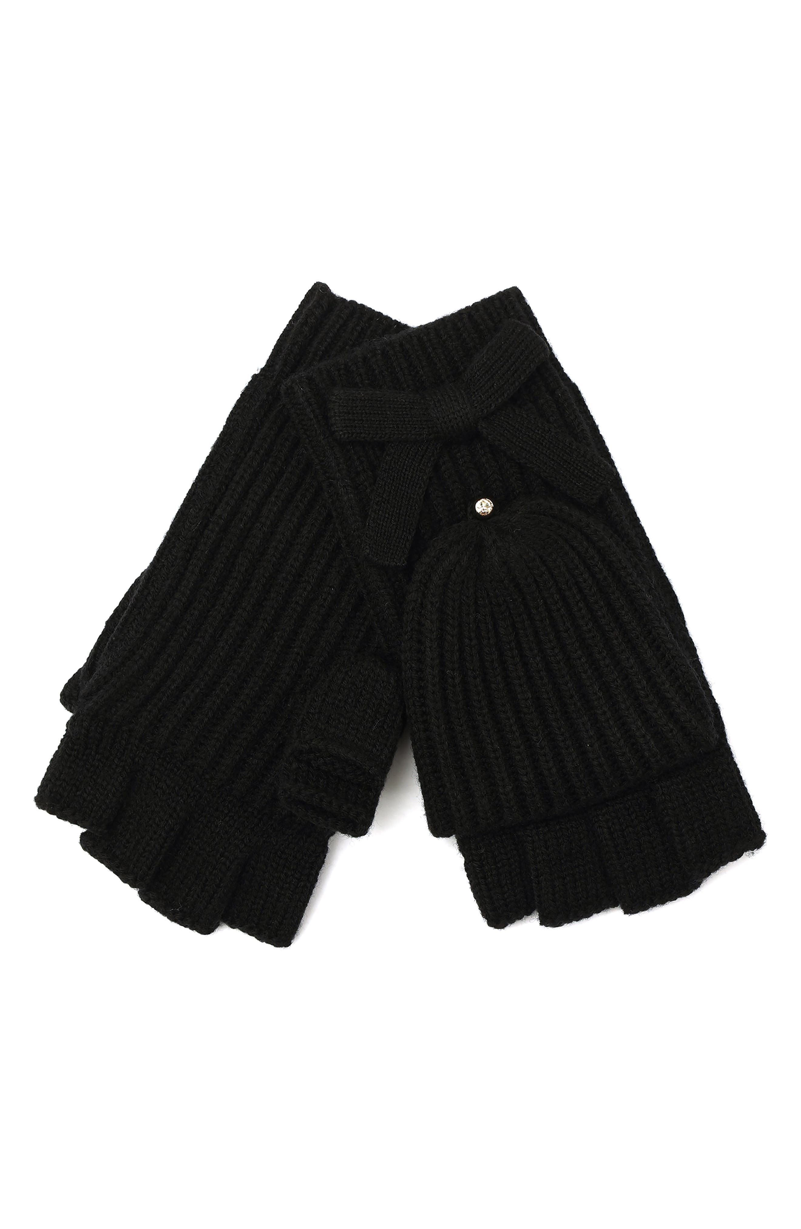 knit bow pop-top mittens