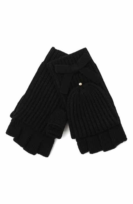 knit bow pop-top mittens
