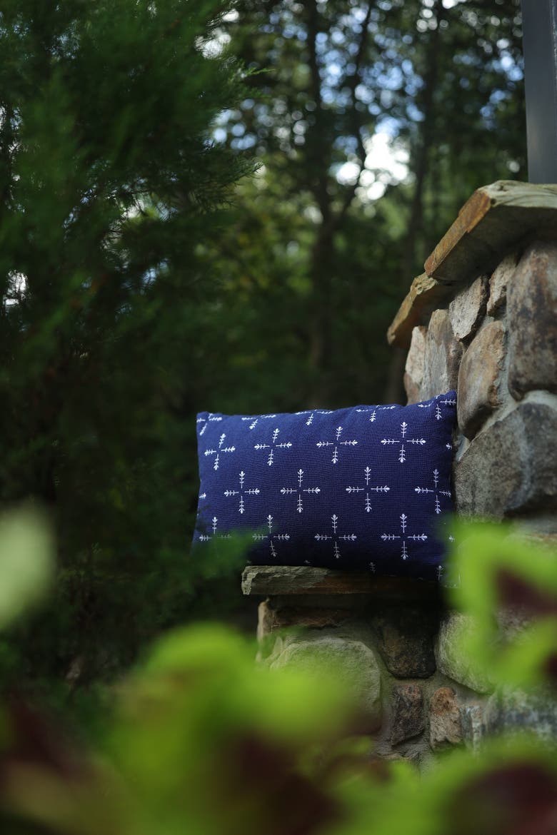 Lana Embroidered Outdoor Navy Mini Accent Pillow 14" x 22", Alternate, color, Blue