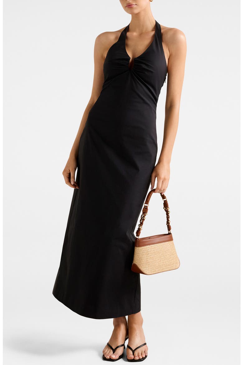 Tia Halter Midi Dress, Main, color, BLACK
