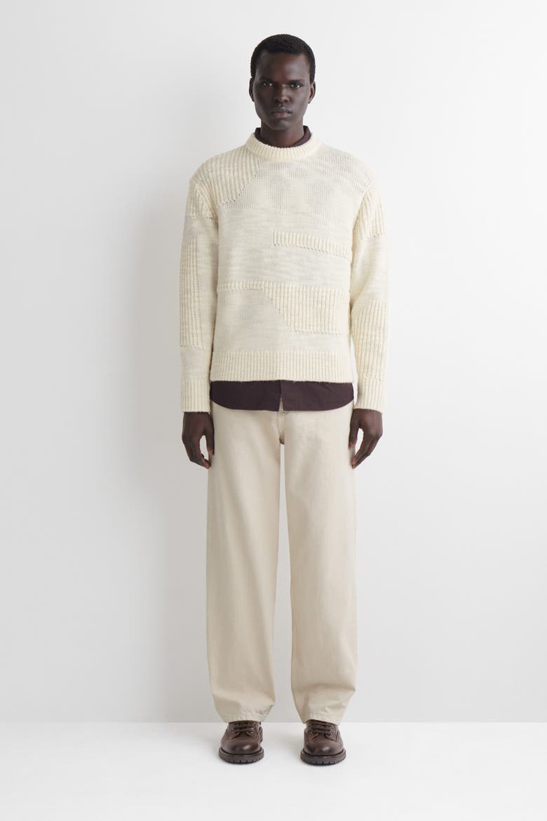 Ladder-stitch Wool Sweater, Alternate, color, CREAM