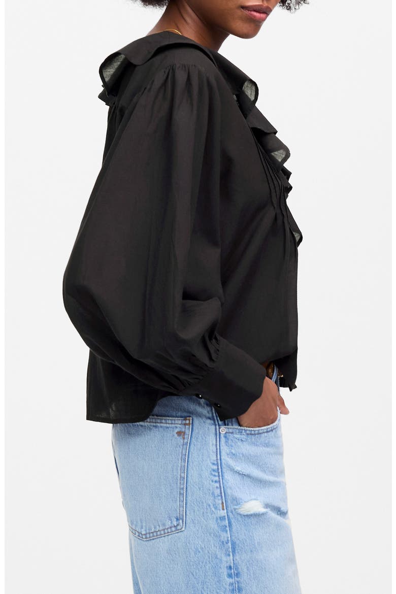 Ruffle Pintuck Long Sleeve Top, Alternate, color, TRUE BLACK