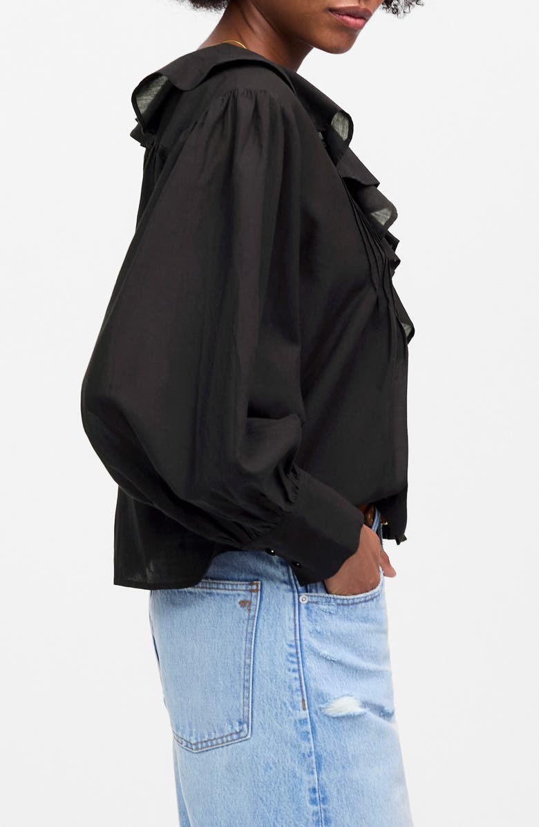Madewell Ruffle Pintuck Long Sleeve Top, Alternate, color, True Black