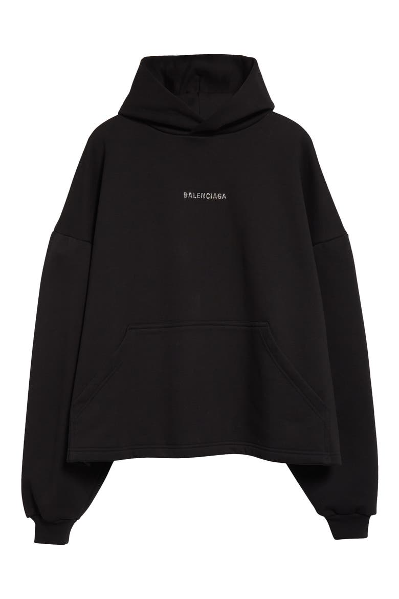 Crystal Logo Crop Cotton Archetype Fleece Hoodie, Alternate, color, 1000 BLACK