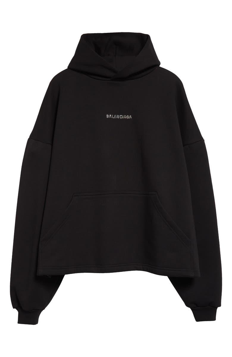 Balenciaga Crystal Logo Crop Cotton Archetype Fleece Hoodie, Alternate, color, 