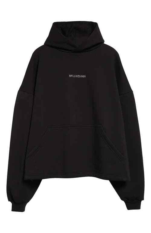 Balenciaga Logo Embellished Cropped Hoodie In 1000 Black