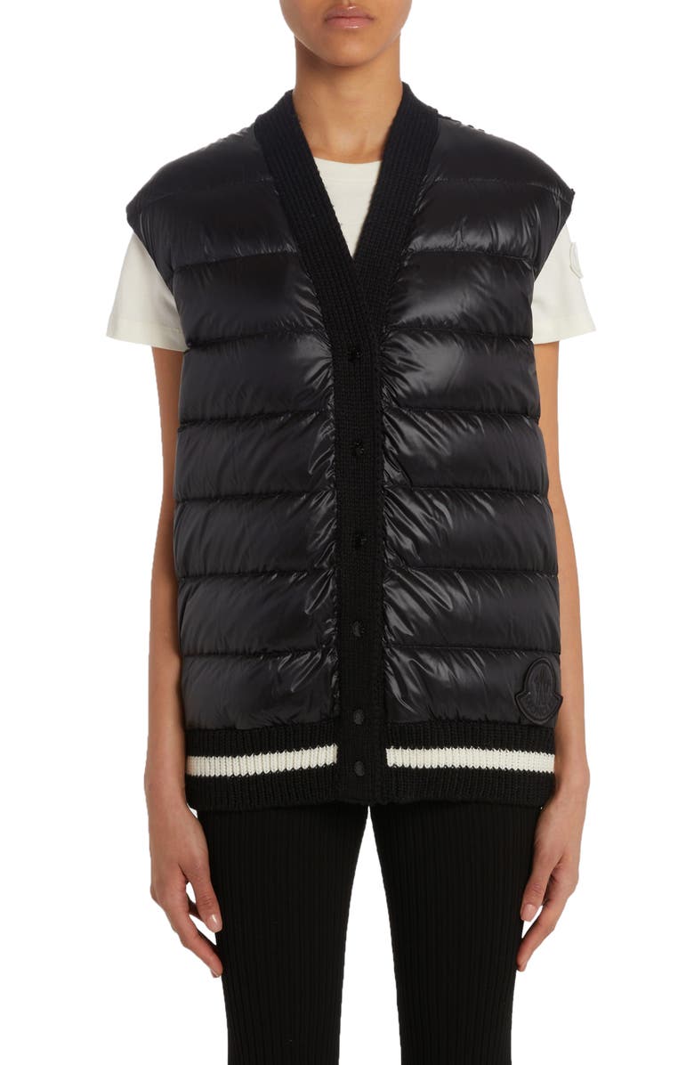 Moncler Quilted Down 
Rib Knit Vest, Main, color, Black
