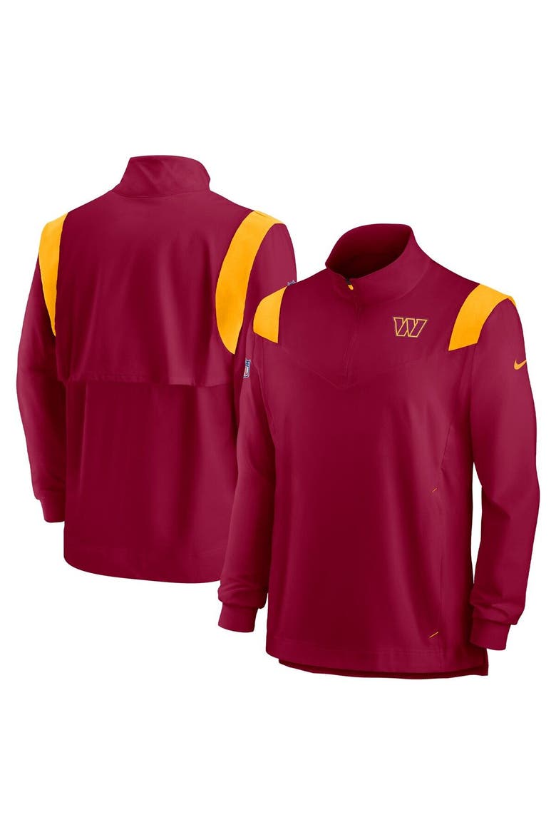 Men's Nike Burgundy Washington Commanders Sideline Coach Chevron Lockup Quarter-Zip Long Sleeve Top, Main, color, Burgundy