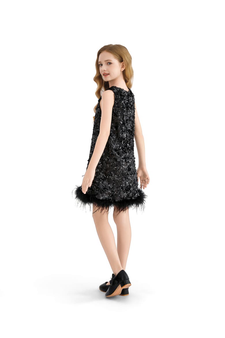 Sequin Feather-Hem Dress, Alternate, color, Black